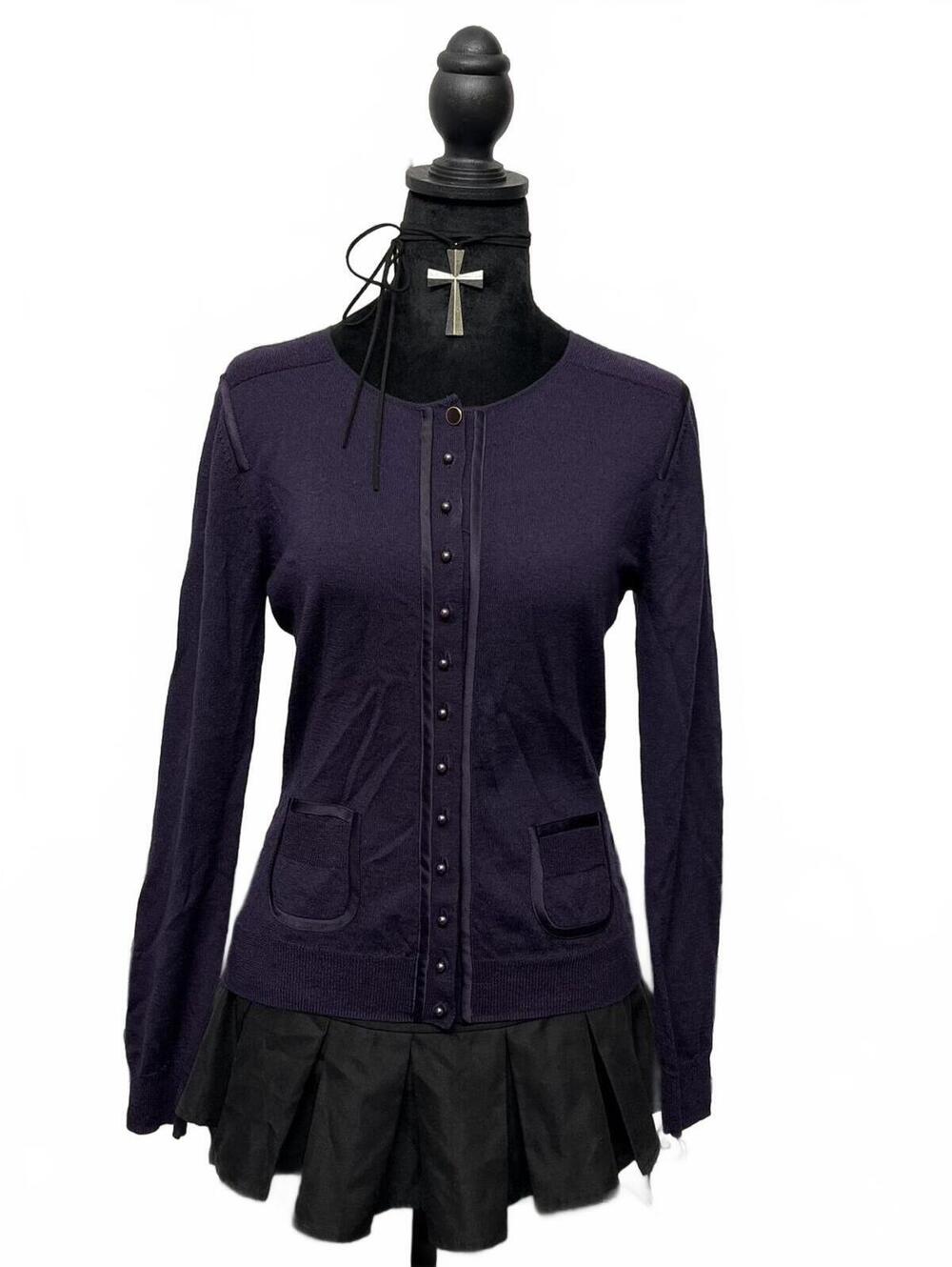 Y2K Nougat London Sz S Dark Purple Wool Silk Buttoned Cardigan Minimalist Whimsy